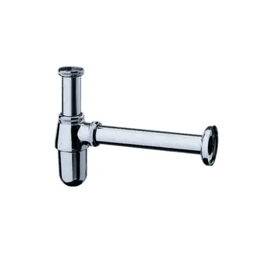 Hansgrohe Tassensiphon in chromfarbener Ausführung, mit zylindrischem Design und seitlichem Anschluss für Abflusssysteme.